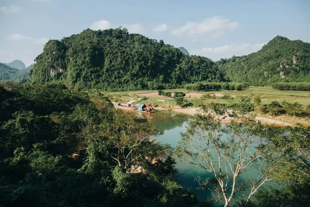 Beautiful landscape with river and mountains in Phong Nha Ke Bang National Park, Vietnam