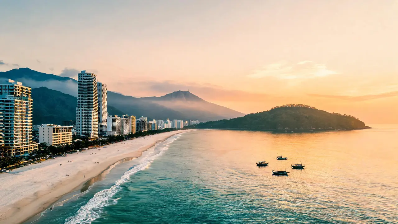 Da Nang travel guide - aerial view of My Khe Beach coastline with Marble Mountains in the distance